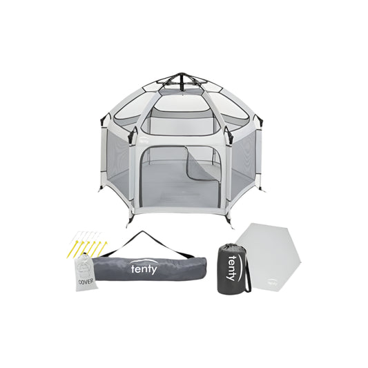pop-up Quick-open tent + awning + 12 ground pegs - gray color