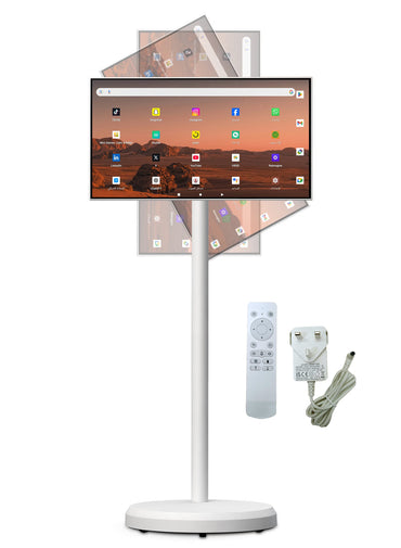 24” Touchscreen FHD Smart TV with Stand, Android 13, 6GB RAM + 64GB Storage, MediaTek MT8788 chipset with integrated GPU, 8MP Camera, 10000mAh Battery, Multi-Swivel Rotation & Remote