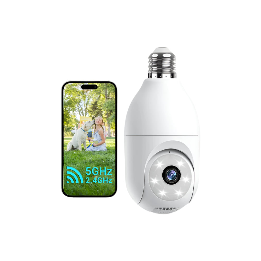 Smart 4G Ultra HD Wireless IP Security Bulb Camera for Indoor & Outdoor - 360° 2.4Ghz with PTZ, Color Night Vision, Two-Way Audio, Motion Detection Alarm