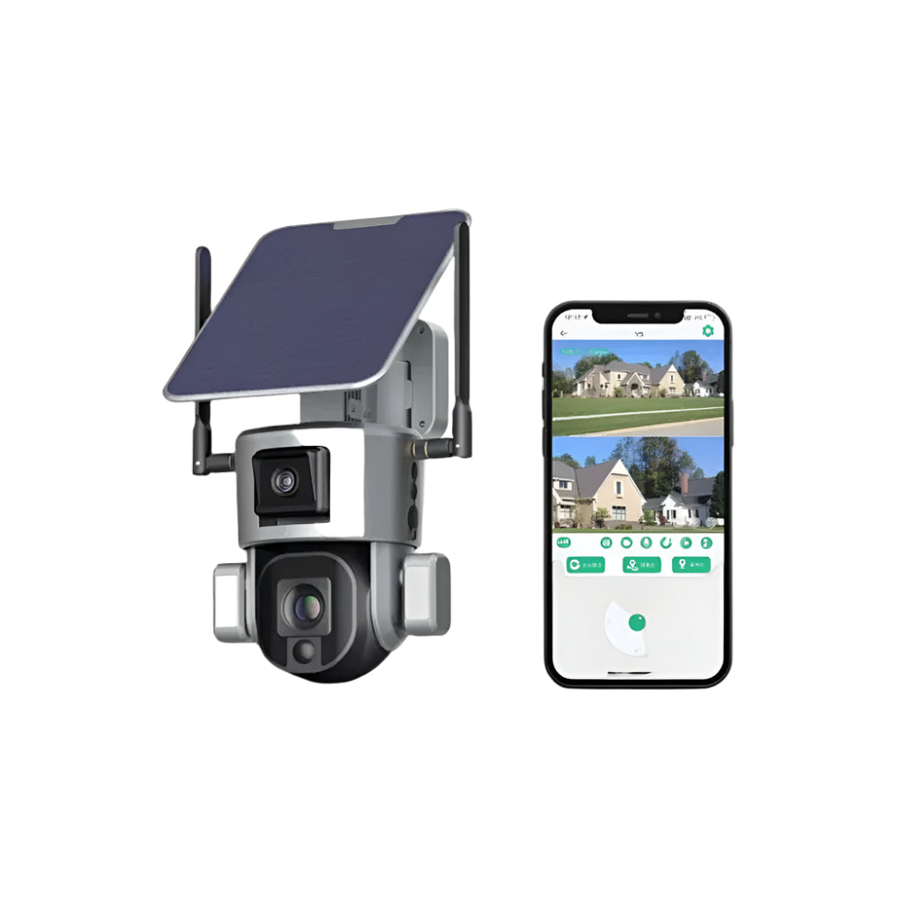 كاميرا مراقبة خارجية لاسلكية تعمل بالطاقة الشمسية وبتقنية WiFi مع عدسة مزدوجة وخاصية اكتشاف الحركة
