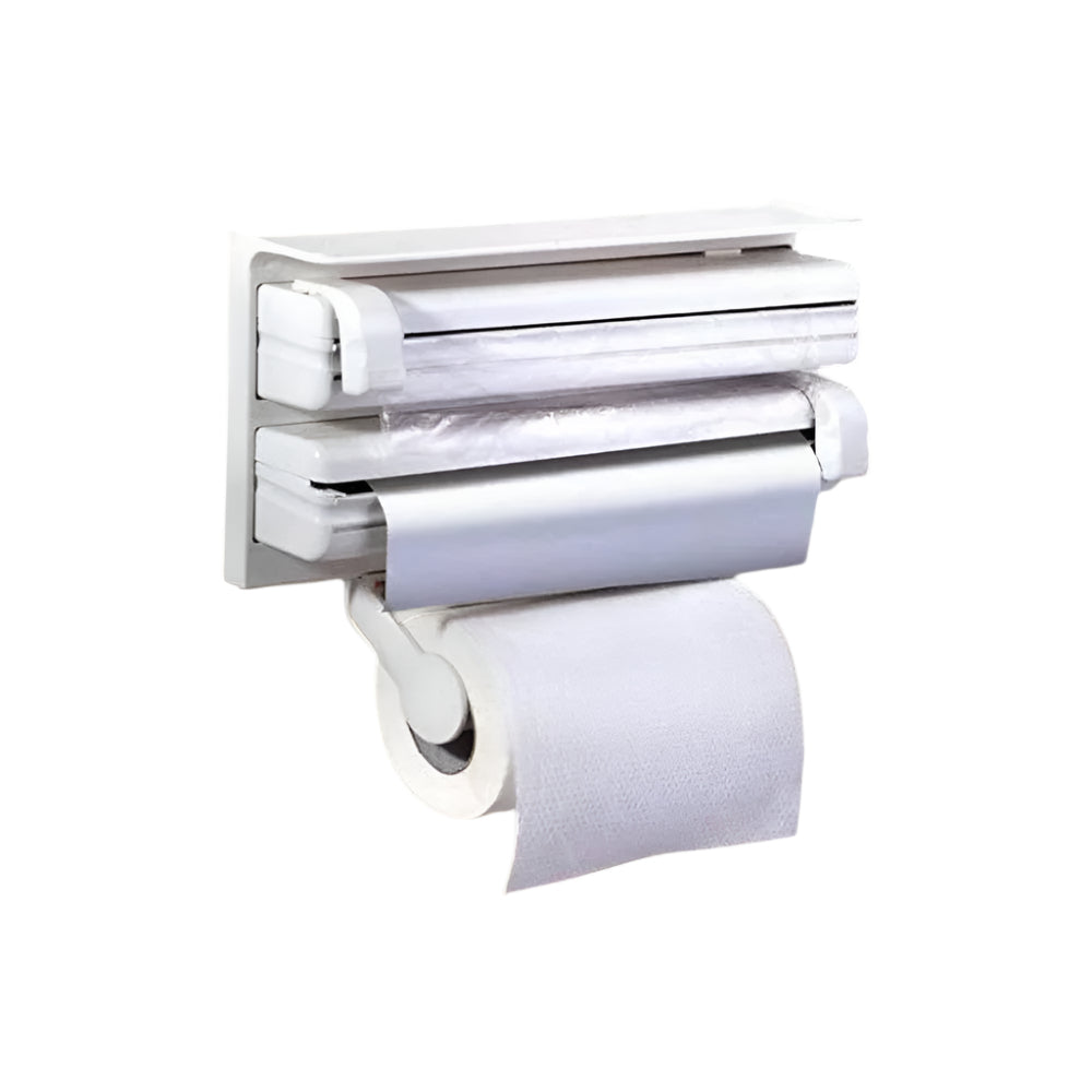 Wall Mounted Triple Paper Dispenser for Foil, Cling Wrap & Paper Roll for Kitchen