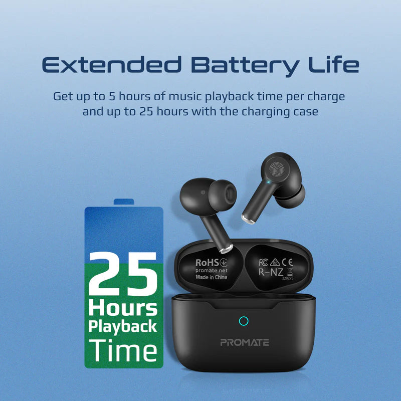 سماعات أذن Promate عالية الدقة ANC TWS بتقنية Intellitouch