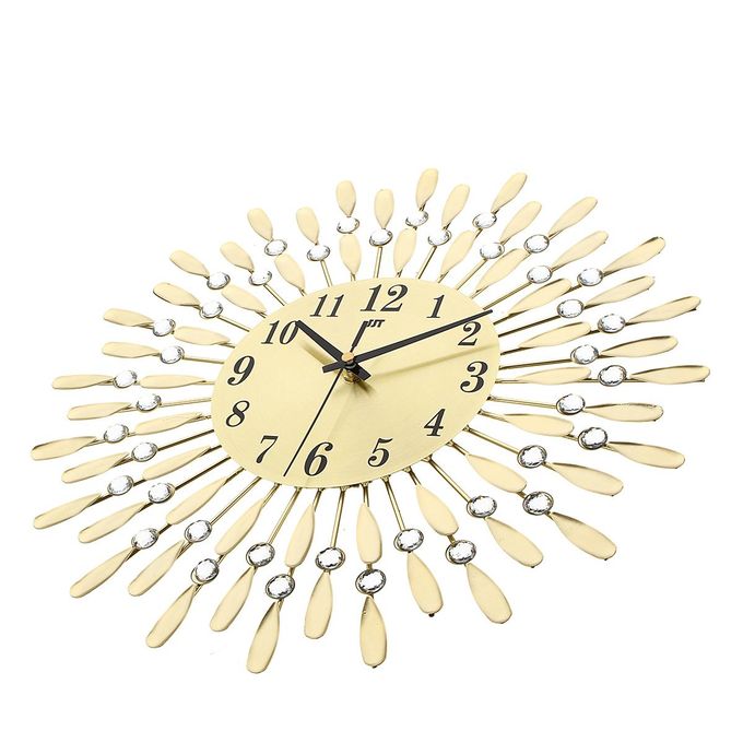 Modern Decorative Sunburst Wall Clock with Crystal Accents & Bold Numerals – Quartz Silent Sweep Movement for Living Room, Bedroom & Office