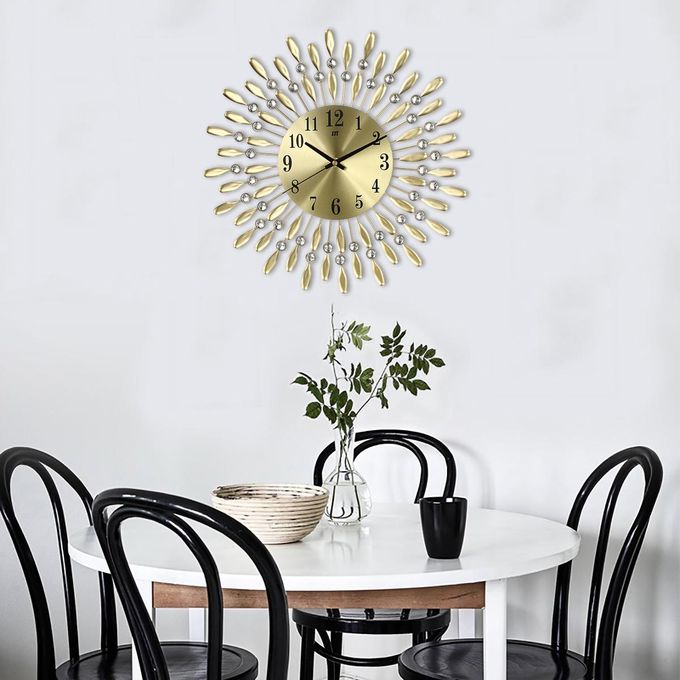 Modern Decorative Sunburst Wall Clock with Crystal Accents & Bold Numerals – Quartz Silent Sweep Movement for Living Room, Bedroom & Office