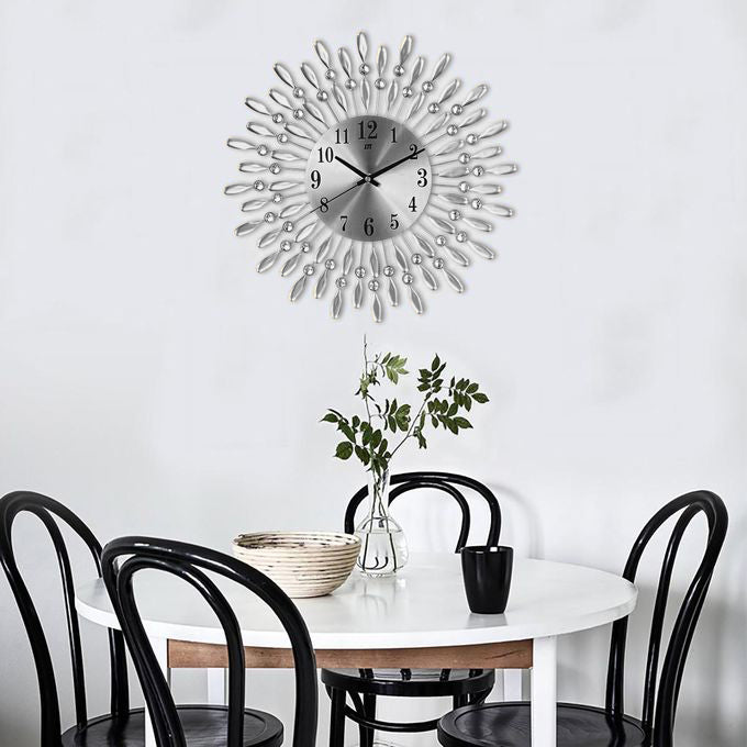 Modern Decorative Sunburst Wall Clock with Crystal Accents & Bold Numerals – Quartz Silent Sweep Movement for Living Room, Bedroom & Office