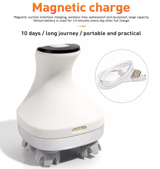 Portable Electric 4D Rechargeable Head & Body Massager with Magnetic Charging and Soft Silicone Kneading Heads