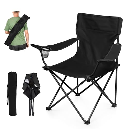 Portable Foldable Camping Chair with Water Bottle Slot & Padded Seat