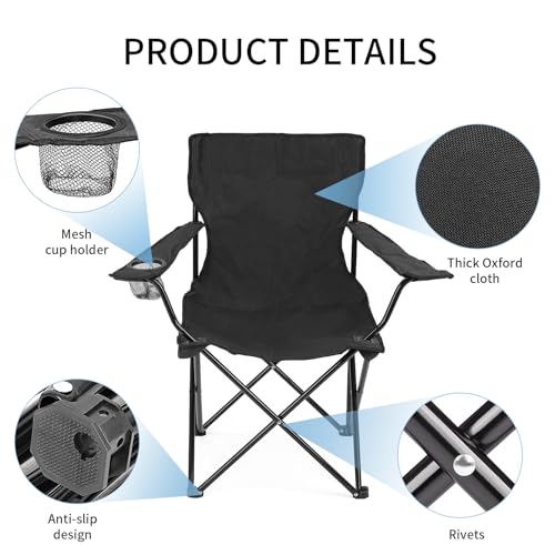 Portable Foldable Camping Chair with Water Bottle Slot & Padded Seat