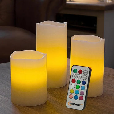 Colored flameless candles with timer and remote control