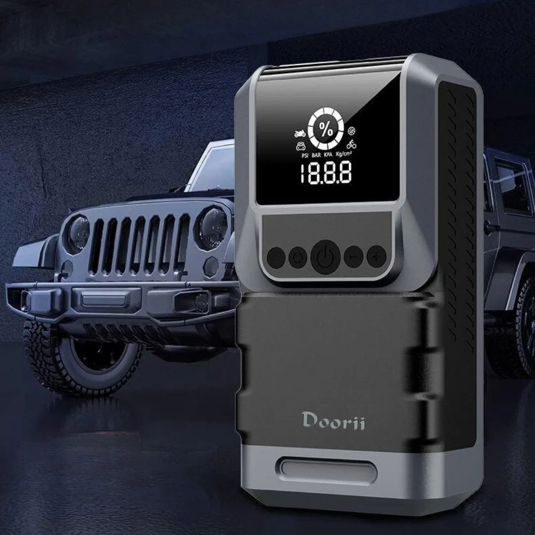 Portable 4-in-1 Car Jump Starter & Air Compressor with Emergency Flashlight & Power Bank - 150PSI Pressure