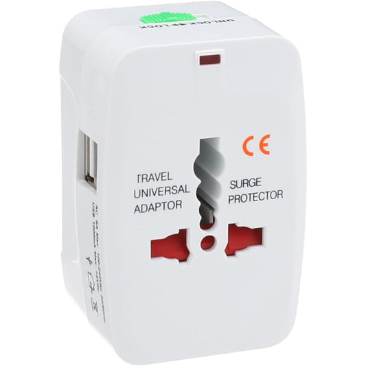 All-in-One Travel Adapter with Dual USB Ports with Built-in Surge Protection