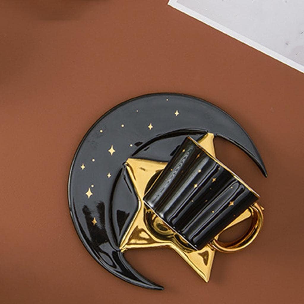 Star Moon Golden Handle Coffee Mug and Coaster Set