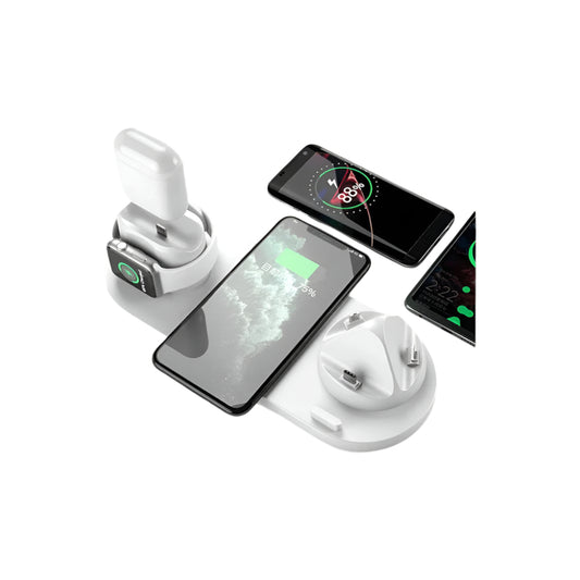 Universal 6-in-1 Wireless Charging Station for Phone, Smart Watch, and Earphones - 15W Fast Charge