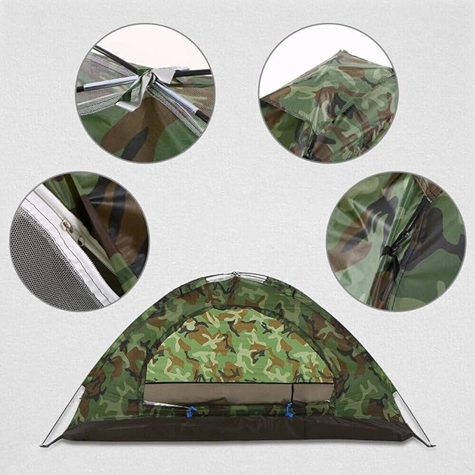 Camouflage Waterproof Camping Tent FOR 1 ~ 2 Persons with UV Protection - 220 x 190 x 110 cm
