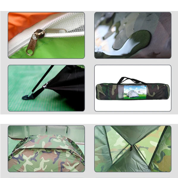 Camouflage Waterproof Camping Tent FOR 1 ~ 2 Persons with UV Protection - 220 x 190 x 110 cm