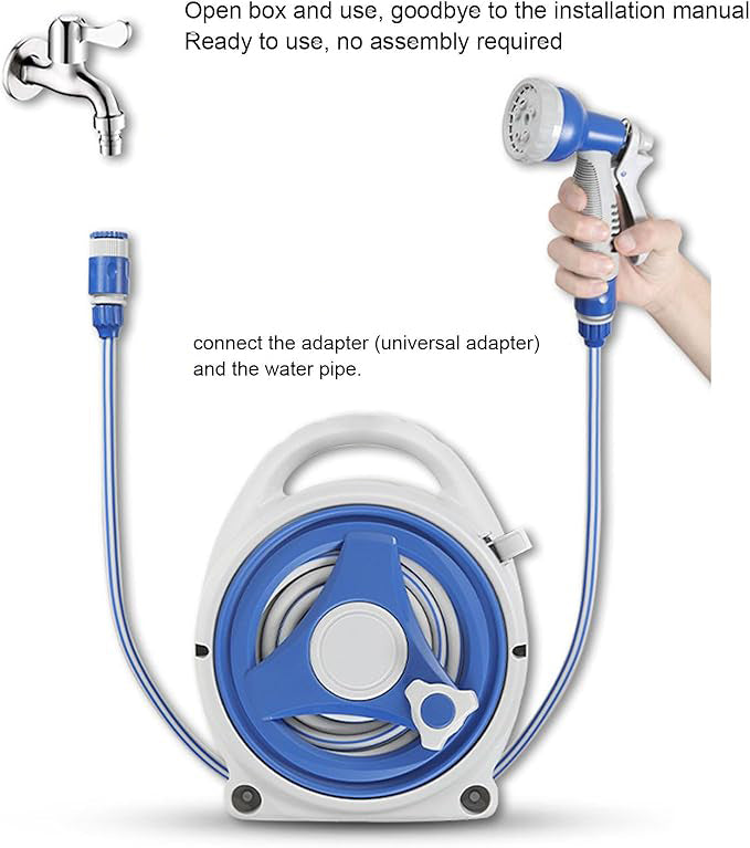 15M Portable Wall-Mountable Garden Hose Reel with 8-Pattern Spray Gun