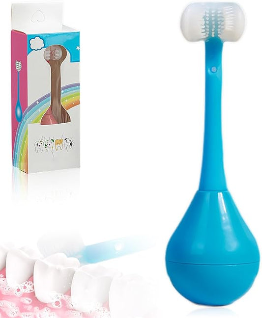 Three-Sided Children's Toothbrush, Three-Sided Soft Hair Tooth Toothbrush, Effective Wrap-Around Design, Deeply and Thoroughly To Clean Teeth and Gums, Soft and Gentle (Blue)