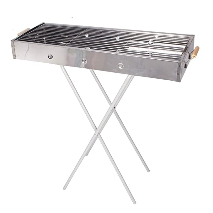 Foldable Portable Barbeque Grill Chrome Plated Stand with for Outings, Camping, Picnics and Vacations