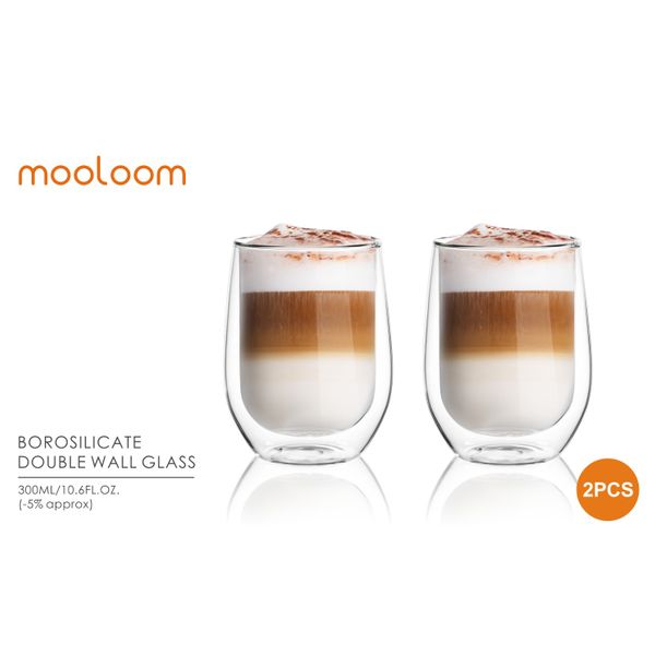 MOOLOOM HAND MADE BOROSILICATE GLASS DOUBLE WALL TUMBLER 300 ML 2 PCS