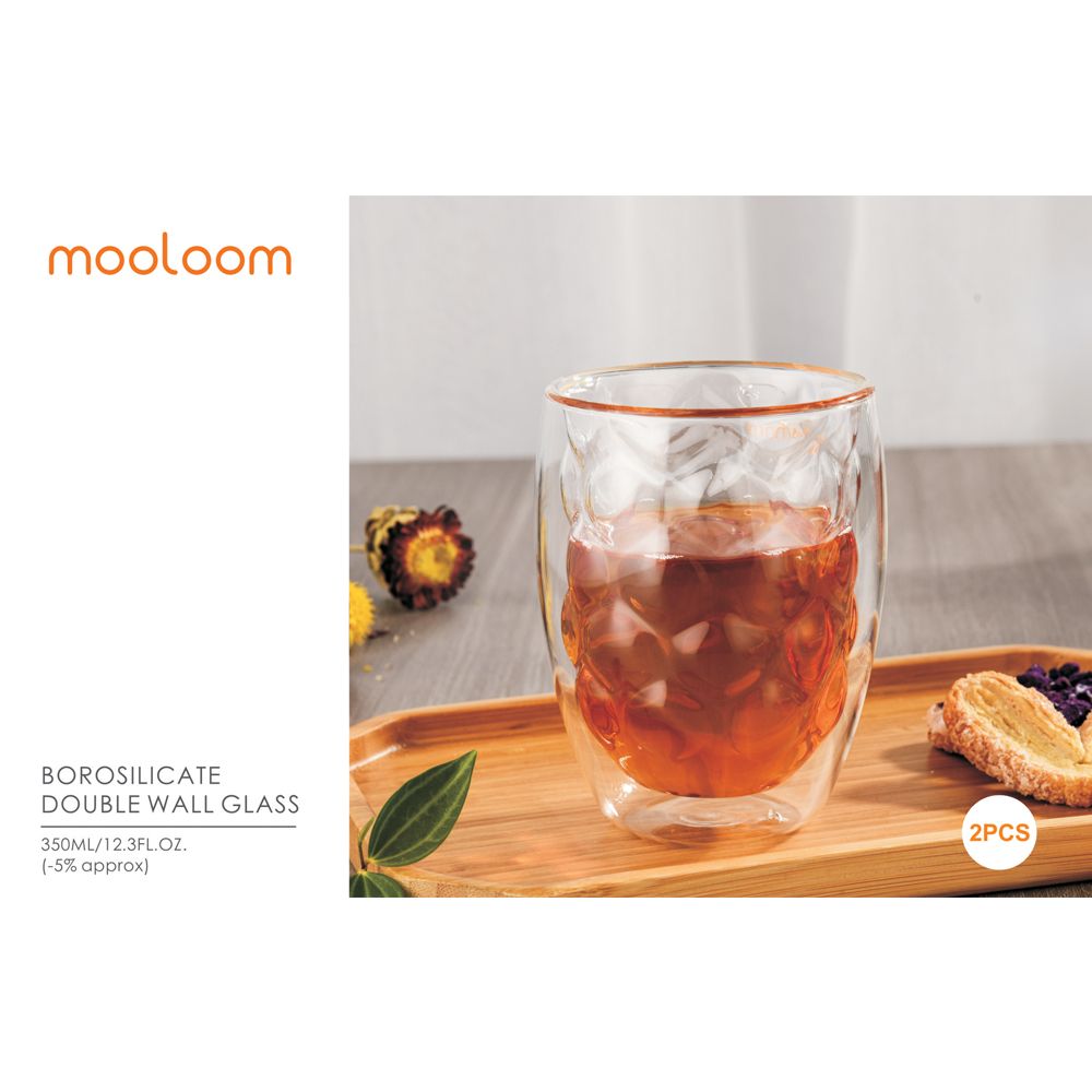 MOOLOOM HAND MADE BOROSILICATE GLASS DOUBLE WALL TUMBLER 350 ML 2 PCS