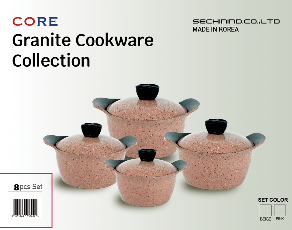 CORE GRANITE COOKWARE COLLECTION 8 PCS SET 32+28+24+20 CM PINK