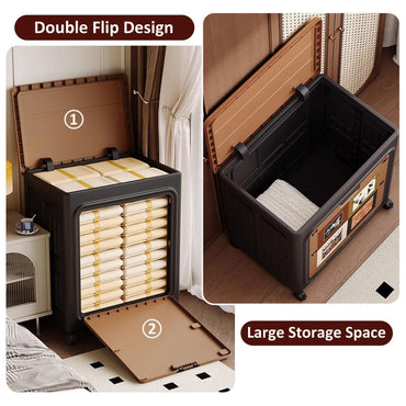 148L Foldable & Stackable Large Capacity PP Storage Box with Wheels for Bedroom, Living Room & Office Organization - 66 x 57 x 37 cm