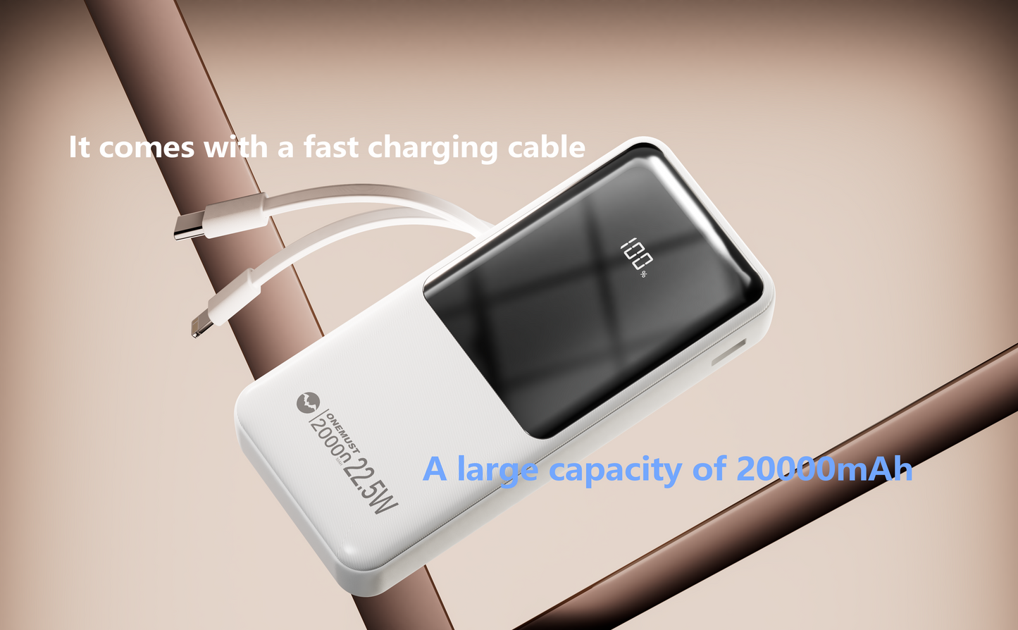 السعة 20000 مللي أمبير/ساعة/3.7 فولت، اللون: أسود/أبيض