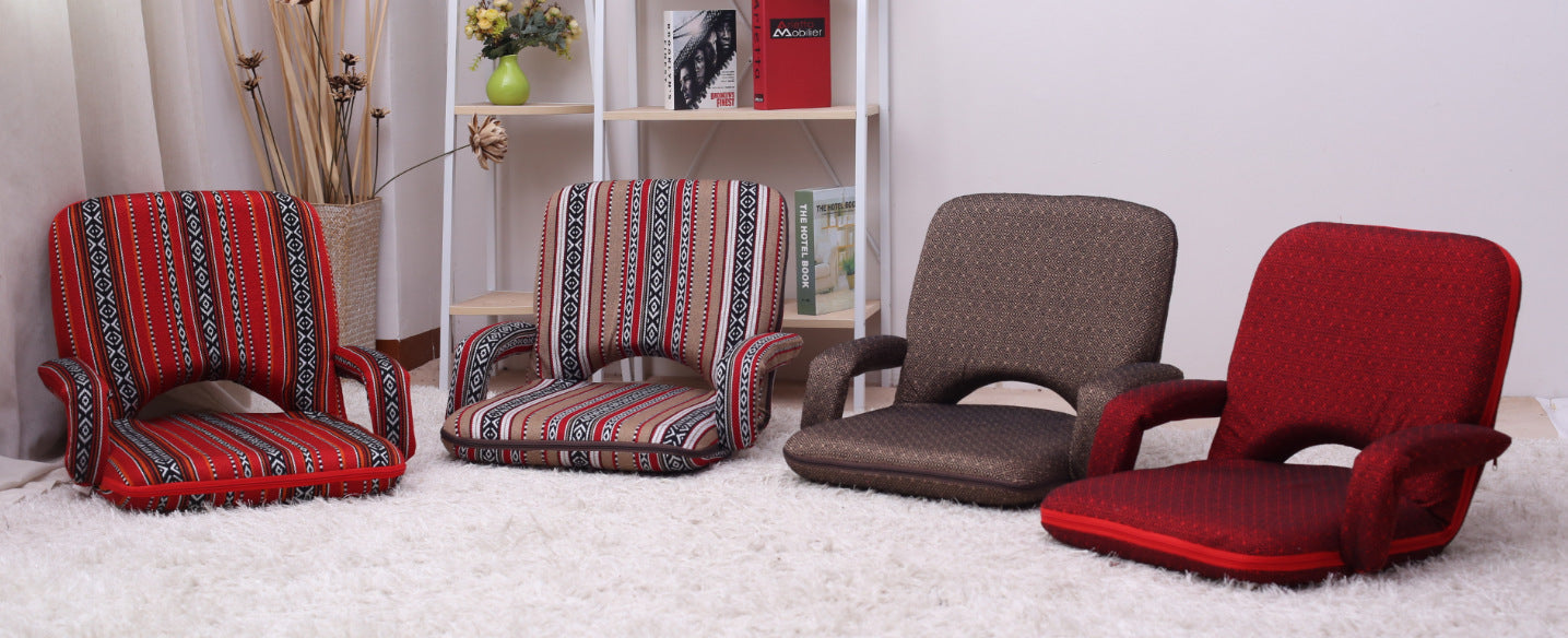 Adjustable Folding Floor Chair with Armrests & 6-Position Backrest for Camping Picnic & Outdoors