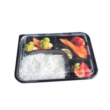 5-Compartment Disposable Plastic Food Container with Lid - 26.5 x 20.5 x 5 cm