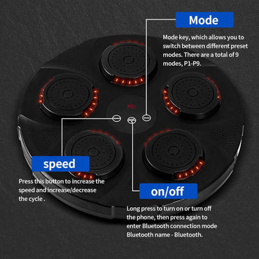 Intelligent Music Boxing & Punching Machine with Bluetooth Speaker, 9 Training Modes, Flash Strike Points, Adjustable Wall Mount Target for Fitness, Cardio & Training