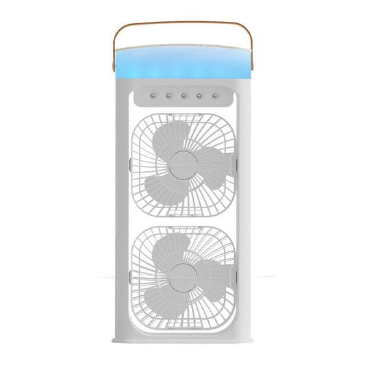 Portable Double Layer Mist Circulating Fan with Dual Motors, 3 Wind Speeds, Humidifier Spray, 7-Color LED Light & Type-C Charging
