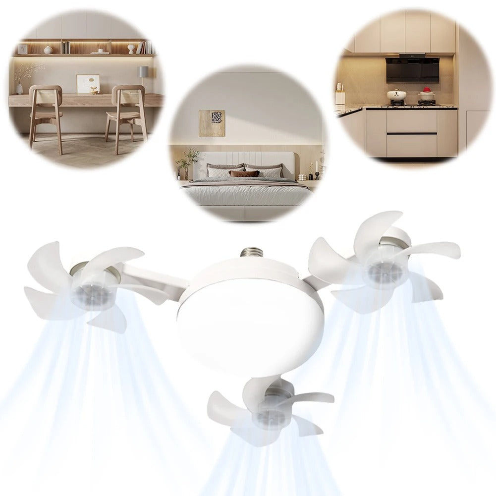 Drone Style Triple Head Ceiling Fan & LED Light with E27 Bulb Fit & Remote Control - Strong Wind & Energy Saving for Bedroom, Kitchen & Living Room