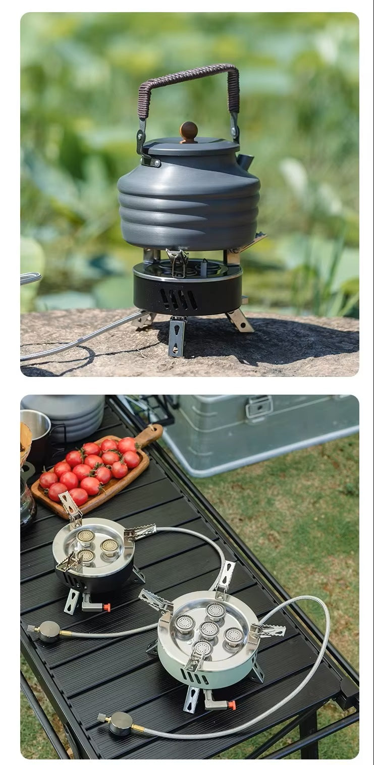 Powerful Five-Burner Camping Gas Stove with Storage Bag for Outdoors & Picnics - Windproof, Adjustable & Folding Design - 11000W