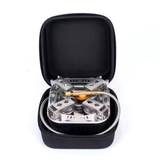 Powerful Five-Burner Camping Gas Stove with Storage Bag for Outdoors & Picnics - Windproof, Adjustable & Folding Design - 11000W