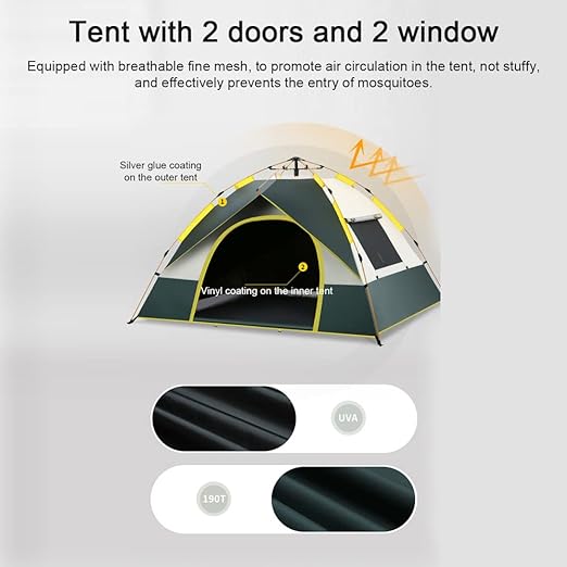 Instant Pop-Up Outdoor Camping Tent with Sunshade for 4 Persons - 210 x 210 x 140 cm - Blue