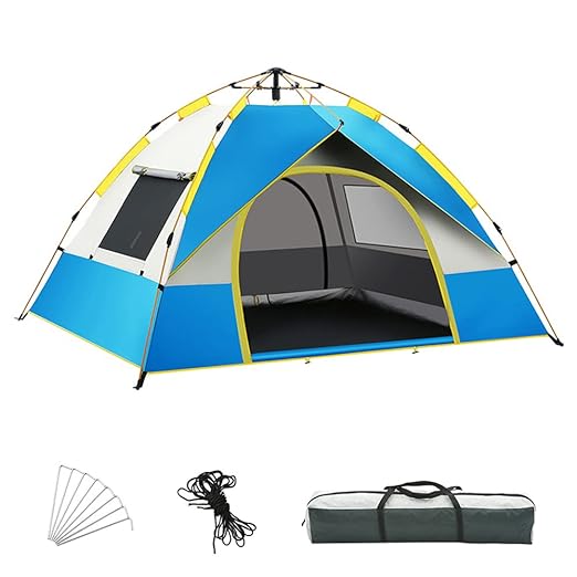 Instant Pop-Up Outdoor Camping Tent with Sunshade for 4 Persons - 210 x 210 x 140 cm - Blue