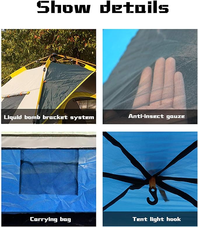 خيمة تخييم خارجية قابلة للطي الفوري مع مظلة شمسية لأربعة أشخاص - 210 × 210 × 140 سم - أزرق