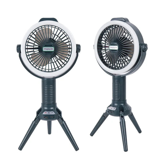 3-in-1 Portable & Foldable Tripod Fan with LED Light & USB Charging, Speed Control & Hanging Hook