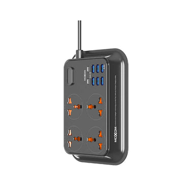 سلك تمديد طاقة عالمي MOXOM MX-ST06 ذو 12 منفذًا، مزود بـ 4 مقابس كهربائية، و6 منافذ USB، ومنفذي شحن سريع من النوع C، وكابل متين بطول 2 متر.
