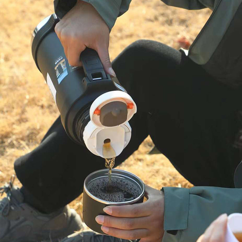 Stainless Steel Vacuum Insulated Travel Pot with Pressing Lid for Hot & Cold Drinks - 2 Litres