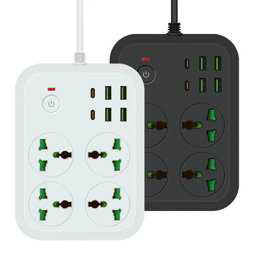 4-Way Universal Extension Board with Master Switch, 4 AC Sockets, 4 USB Ports, 2 Type-C PD Ports - 3000W Output