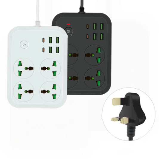 4-Way Universal Extension Board with Master Switch, 4 AC Sockets, 4 USB Ports, 2 Type-C PD Ports - 3000W Output