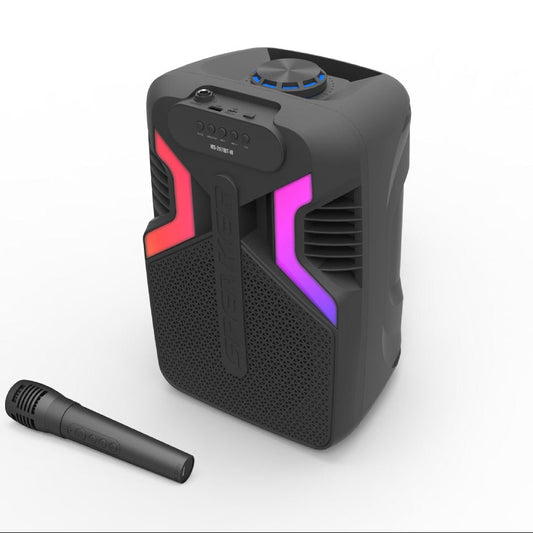 Portable Bluetooth Karaoke Speaker with Wireless Microphone, RGB Lights, USB/FM/TF Support & Rechargeable Battery - 25W Output