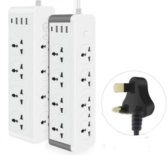 3000W Power Strip Extension with 8 Universal Outlets, 3.1A USB & Type-C Ports, Overload, Surge & Short Circuit Protection for Home & Office - 2 Metres Length