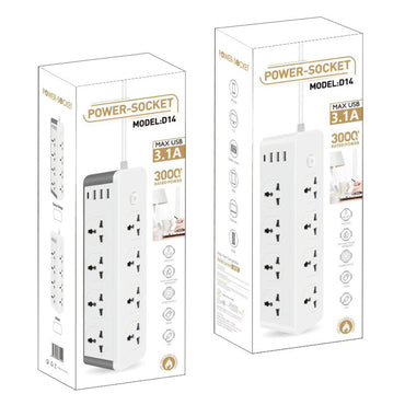 3000W Power Strip Extension with 8 Universal Outlets, 3.1A USB & Type-C Ports, Overload, Surge & Short Circuit Protection for Home & Office - 2 Metres Length