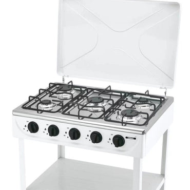 موقد غاز محمول بخمسة شعلات من بوكو للاستخدام الداخلي والخارجي مع هيكل من الحديد وغطاء للرياح ووحدة تحكم مستقلة في الشعلات بقوة 2.5 كيلو وات للتخييم والطهي في الفناء الخلفي