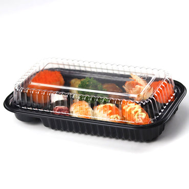 4-Compartment Plastic Disposable Food Container with Lid - 23 x 13 x 5.5 cm