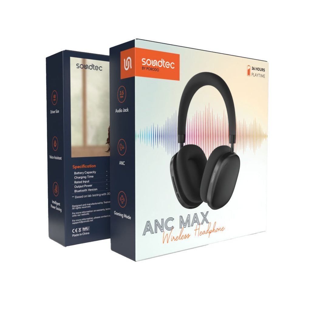 Porodo Soundtec ANC MAX Wireless Headphone - Black (Display Product)