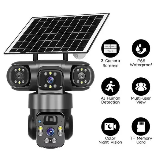 4G Smart Solar Powered Outdoor Security Camera with Dual Charging, 355° Pan 90° Tilt, Motion Detection, Two-Way Audio & Multi-Screen HD Night Vision
