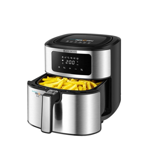 مقلاة هوائية 6 في 1 من بلاك آند ديكر، سعة 5.7 لتر، تحكم رقمي باللمس، توزيع هواء سريع، سلة سعة 5.7 لتر، درجة حرارة قابلة للتعديل من 80 إلى 200 درجة مئوية، إيقاف تشغيل تلقائي، مقبض بارد الملمس